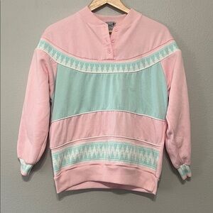 Vintage 80’s Spice of Life  Pastel Pink Mint Women's L Crew Neck Sweater Granny